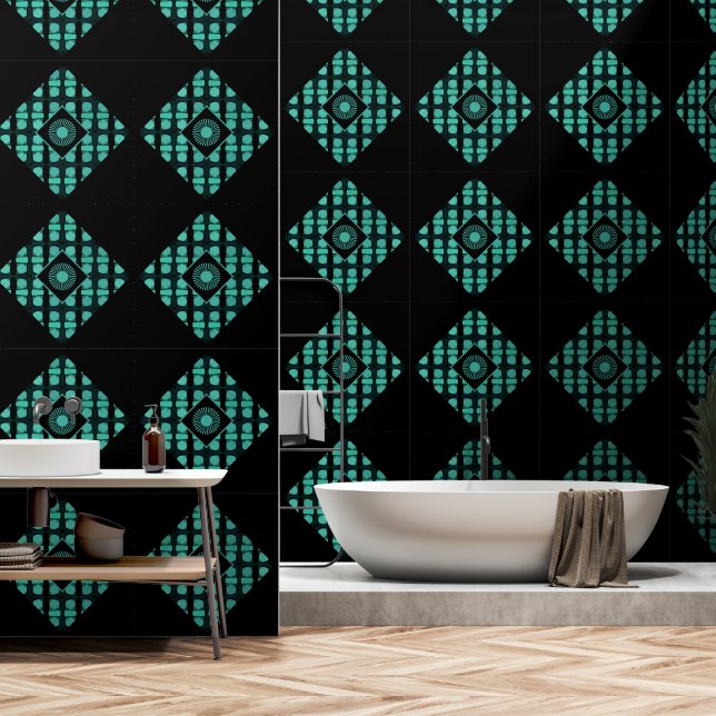  Modern Green Black Geometric Shapes  Wallpaper (Bathroom)