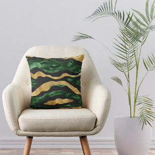 Modern Green Black Gold Animal Print Pattern Cushion