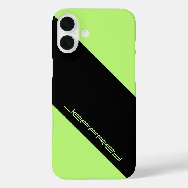 Modern Green & Black One Stripe, Minimalist, Name Case-Mate iPhone Case (Back)