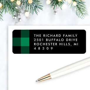 Modern Green Black Plaid Christmas Address