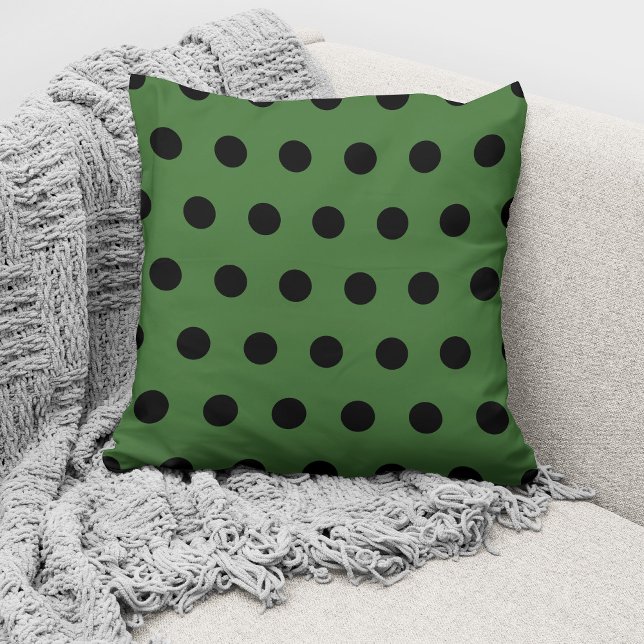 Modern Green Black Polka Dots Pattern Cushion (Creator Uploaded)