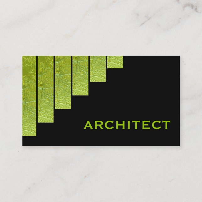 Modern green, black vertical stripes architect business card (Front)