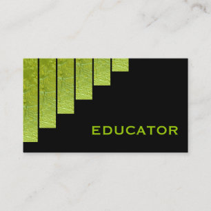 Modern green, black vertical stripes educator business card