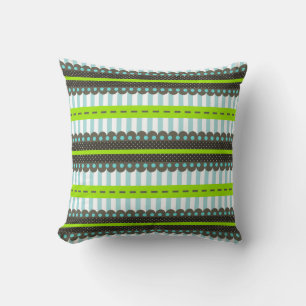 Modern Green, Blue, Brown Stripes & Dots Pattern Cushion