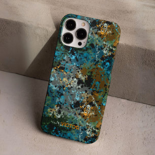 Modern Green Blue Camo Army Masculine Custom Name  iPhone 16 Pro Case