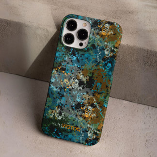 Modern Green Blue Camo Army Masculine Custom Name  iPhone 16 Pro Case
