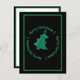 Modern Green Blue Christmas Tree on Black Holiday Postcard