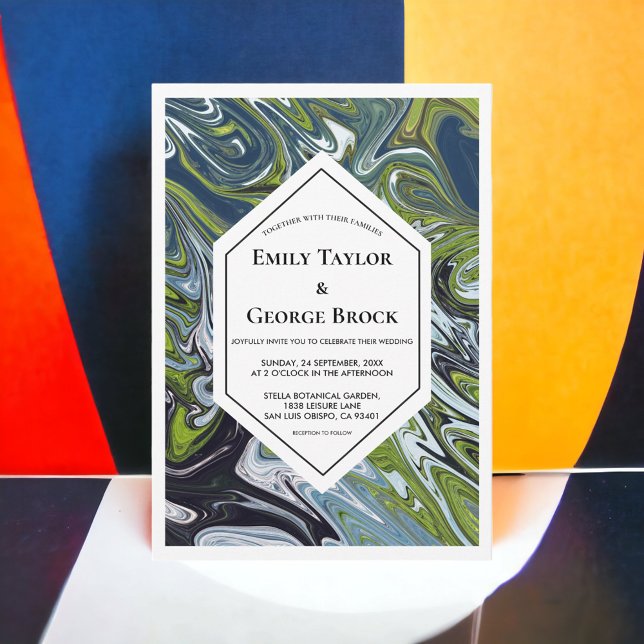 Modern Green Blue Earth Tone Abstract Art Wedding Invitation (Creator Uploaded)