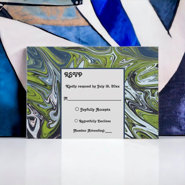 Modern Green Blue Earth Tone Abstract Art Wedding RSVP Card (Creator Uploaded)