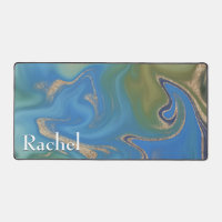 Modern Green Blue & Gold Marble Swirl Monogram