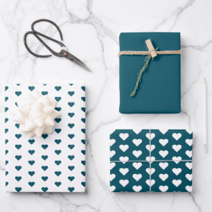 Modern Green Blue Heart Pattern Christmas Holiday Wrapping Paper Sheet