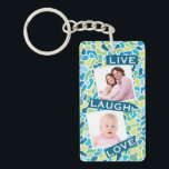 Modern Green Blue Mosaic Custom Photo Quote Key Ring<br><div class="desc">Modern and bright abstract mosaic style pattern for two photos with "live,  laugh,  love" quote.</div>