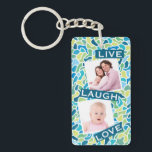 Modern Green Blue Mosaic Custom Photo Quote Key Ring<br><div class="desc">Modern and bright abstract mosaic style pattern for two photos with "live,  laugh,  love" quote.</div>