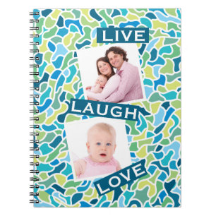 Modern Green Blue Mosaic Custom Photo Quote Notebook