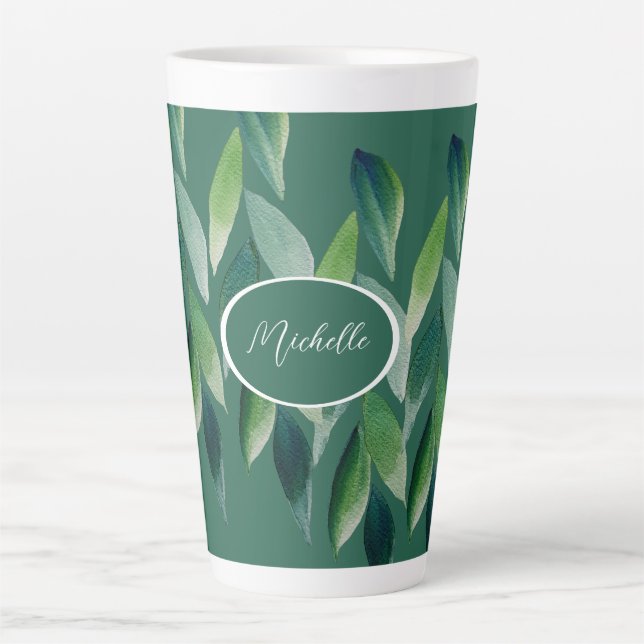 Modern Green Bohemian Nature Latte Mug (Front)