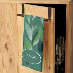 Modern Green Bohemian Nature Tea Towel