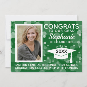 Modern Green Bokeh Bubbles Photo Graduation Invitation