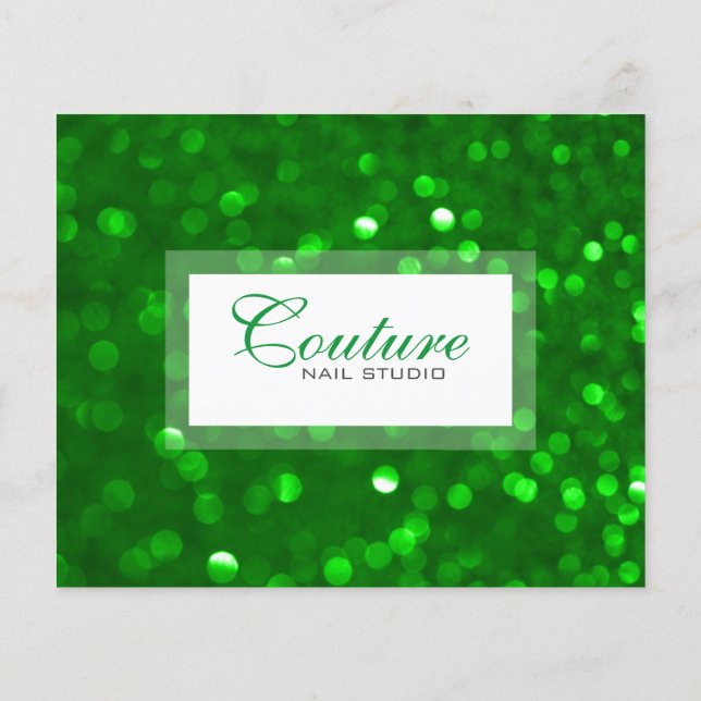 Modern Green Bokeh Glitter Menu List (Back)