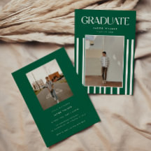 Modern Green Bold 2-Photo Striped Graduation Party