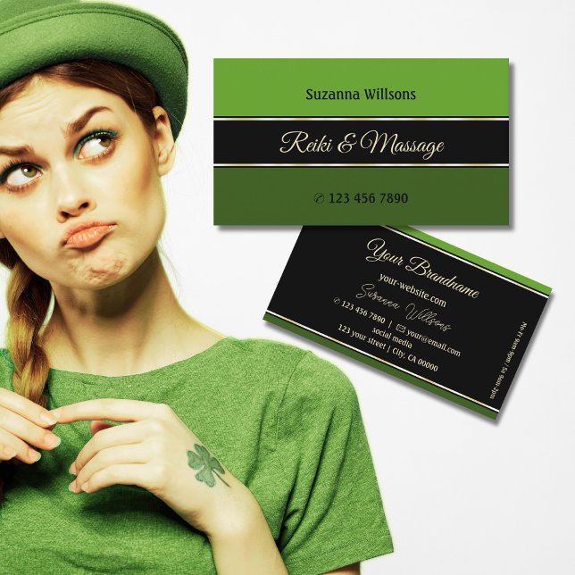 Modern Green Borders on Black Professional Stylish Business Card (Creator Uploaded)
