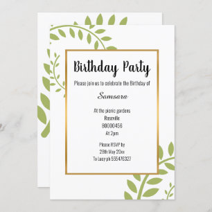 MODERN GREEN BOTANICAL FERN WHITE GOLD BIRTHDAY INVITATION