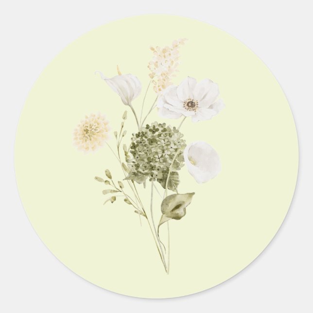 Modern Green Botanical Floral Wedding Sticker (Front)