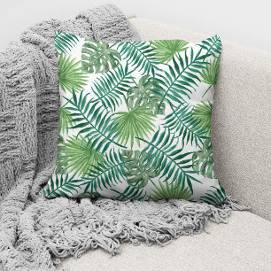Modern Green Botanical Palm Leaves Cushion