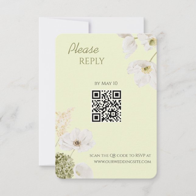 Modern Green Botanical QR Code RSVP Card (Front)