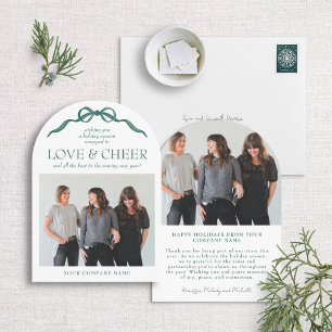 Modern Green Bow Arch Corporate Holiday Photo Card