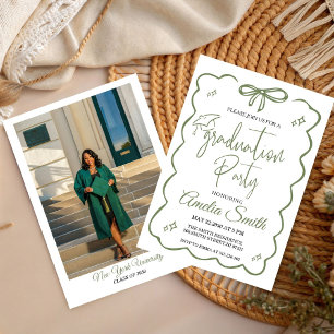 Modern Green Bow Graduation Class of 2026 Photo Invitation