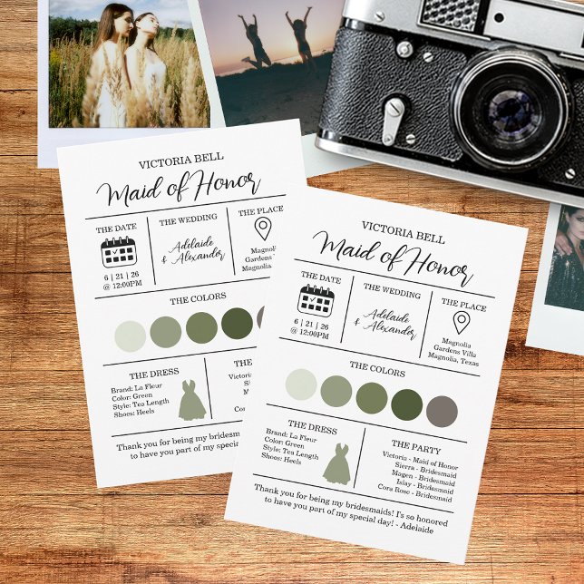 Modern Green Bridesmaid Information Card (Creator Uploaded)