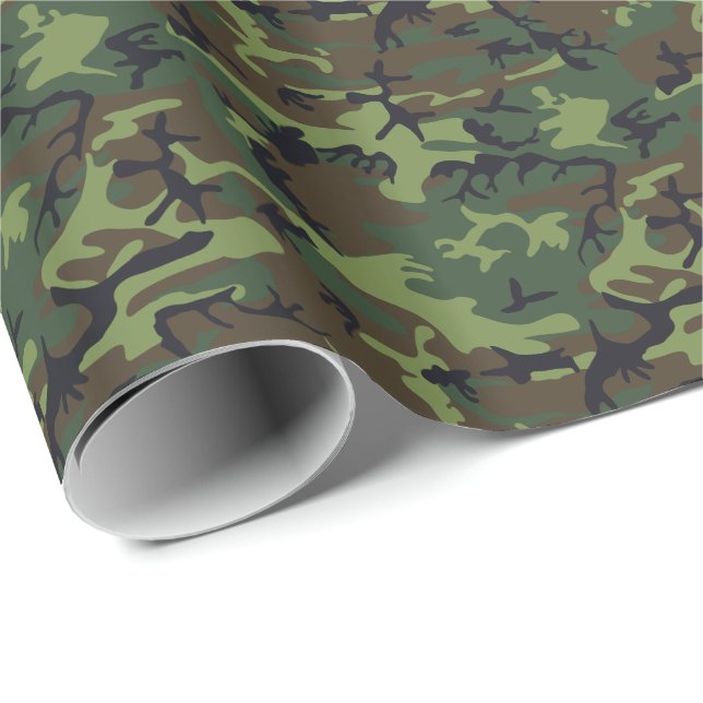 Modern Green Brown Black Hunting Camo Camouflage Wrapping Paper (Roll Corner)