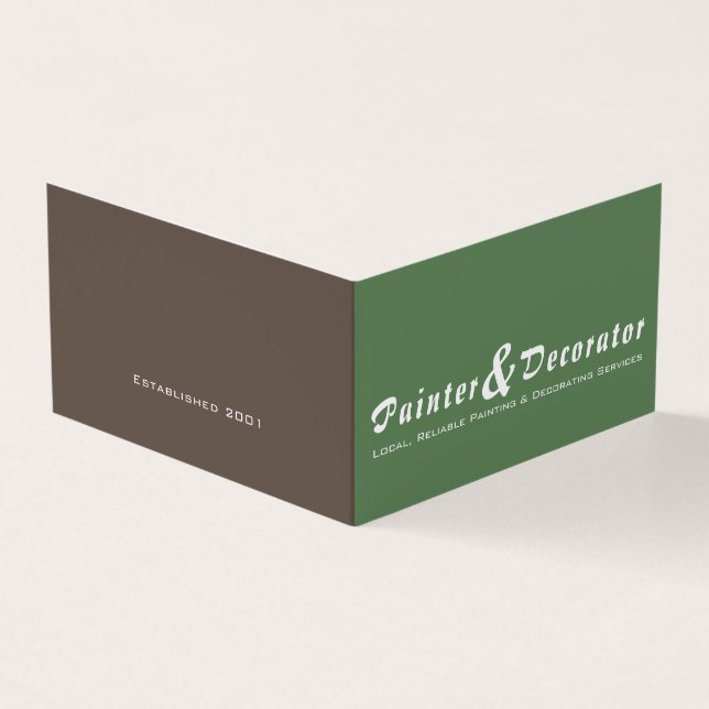 Modern Green & Brown Painter & Decorator Photo Business Card (Outside)