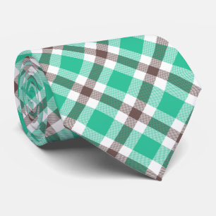 Modern Green Brown Plaid Pattern Tie
