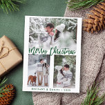 Modern Green Brush Script Merry Christmas Photo Postcard<br><div class="desc">Modern Green Brush Script Merry Christmas Photo Postcard</div>