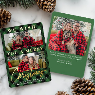 Modern Green Buffalo Plaid Christmas Photo