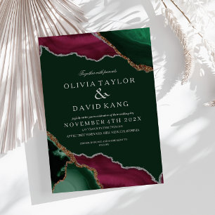 Modern Green & Burgundy Agate Wedding Invitation