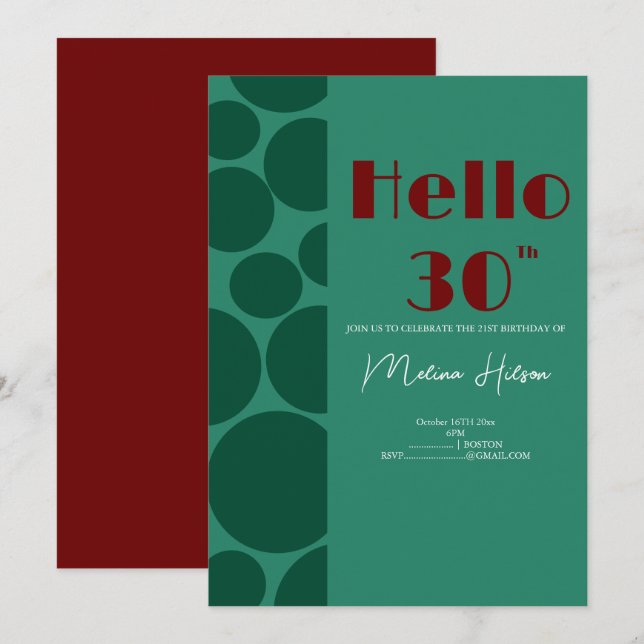 Modern green & Burgundy Birthday Invitation (Front/Back)