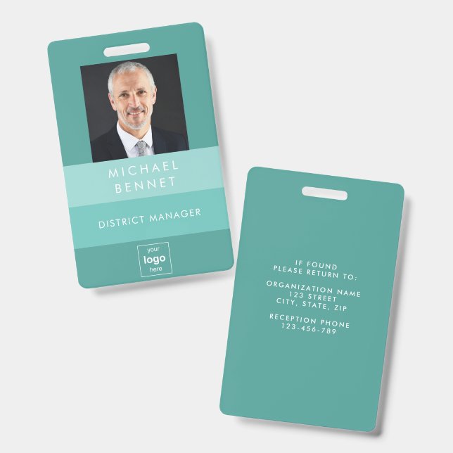 Modern Green Business Photo ID  Badge (Front & Back)