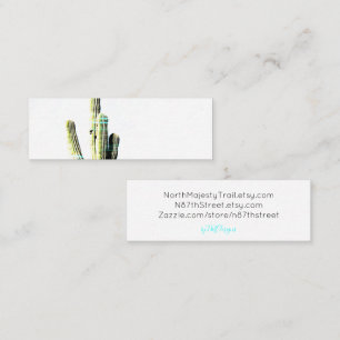 Modern Green Cactus Blue Abstract Photo Art Mini Business Card