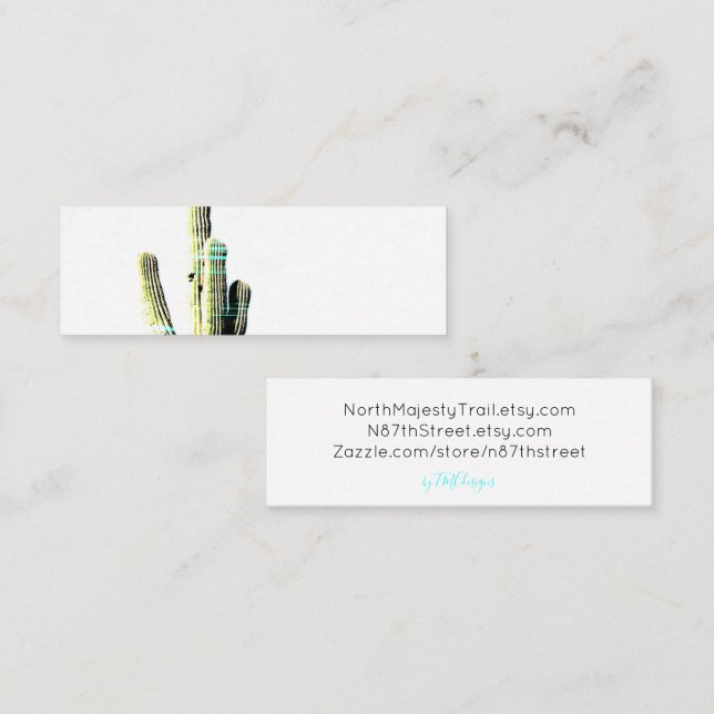 Modern Green Cactus Blue Abstract Photo Art Mini Business Card (Front/Back)