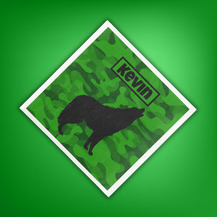 Modern Green Camo Black Wolf Silhouette Monogram Napkin