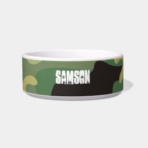 Modern Green Camo Pattern with Name Dog Bowl