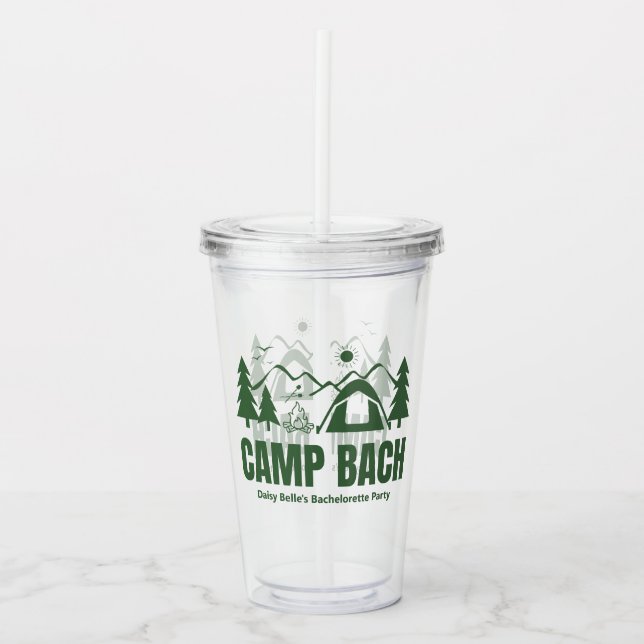Modern Green Camp Bachelorette Weekend Acrylic Tumbler (Front)