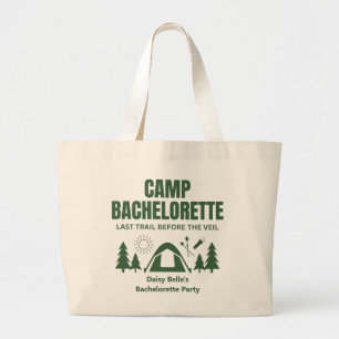 Modern Green Camp Bachelorette Weekend Large Tote Bag