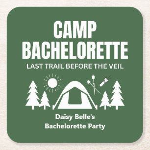Modern Green Camp Bachelorette Weekend Square Paper Coaster