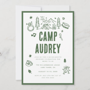 Modern Green Camp Bride Bachelorette Weekend Invitation