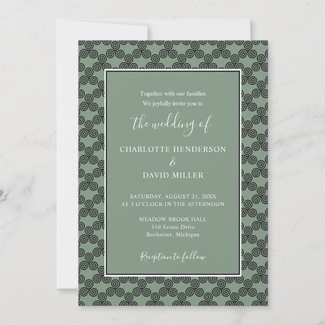 Modern Green Celtic Knot Irish Wedding Invitation (Front)