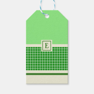 Modern Green Check Monogram Gift Tags
