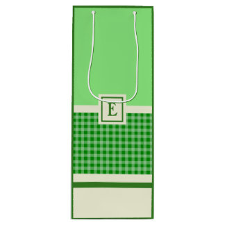 Modern Green Check Monogram Wine Gift Bag
